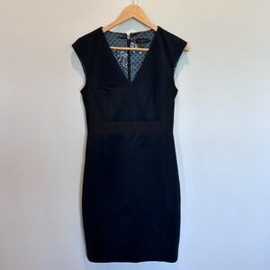 Ted Baker Dress Womens Size‎ 2 Black Sheath V Neck Cap Sleeve Cocktail Elegant